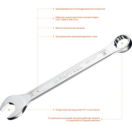 Ключ комбинированный KRAFTOOL, Cr-V, DIN 3113 27079-30 купить в Надыме