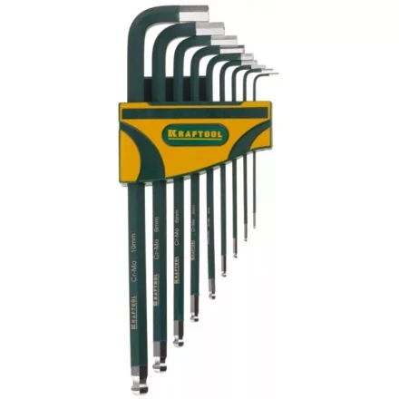 Набор ключей имбусовых KRAFTOOL "INDUSTRIE" длинные,шарик,Cr-Mo сталь(S2),хром покрыт с противоск напыл,HEX1,5-10мм,9шт 27445-H9 купить в Надыме