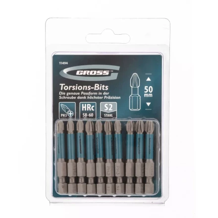 Набор бит торсионных PH3x50 мм для ударных шуруповертов 10 шт. Gross 11494 купить в Надыме