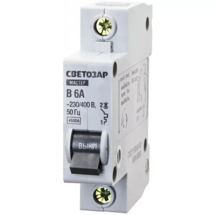 Выключатель СВЕТОЗАР автоматический, 1-полюсный, "B" (тип расцепления), 6 A, 230 / 400 В 49050-06-B купить в Надыме