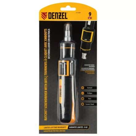 Отвертка реверсивная с револьверным механизмом Denzel 7711601, 11 шт, сталь S2 купить в Надыме