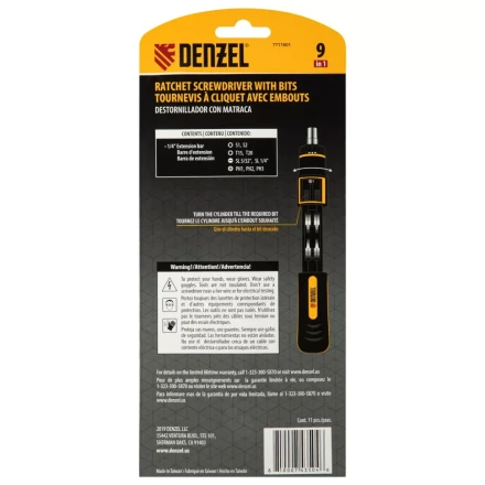 Отвертка реверсивная с револьверным механизмом Denzel 7711601, 11 шт, сталь S2 купить в Надыме