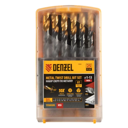 Набор сверл по металлу, 1-13 мм, HSS-Tin, Golden Tip, 25 шт Denzel 72323 купить в Надыме