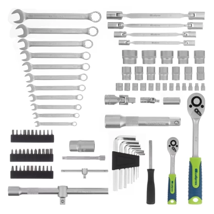 Набор инструментов Сибртех 13396 , 1/2", 1/4", пластиковый кейс 89 предметов купить в Надыме