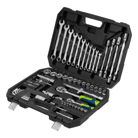 Набор инструментов Сибртех 13396 , 1/2", 1/4", пластиковый кейс 89 предметов купить в Надыме