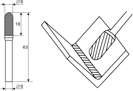Борфреза Цилиндрическая cо сферическим концом C 6х6 Энкор 21704 купить в Надыме