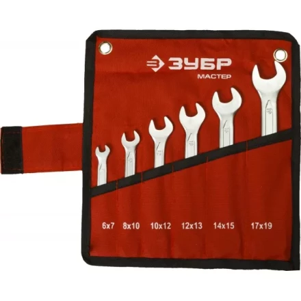 Набор ЗУБР "МАСТЕР": Ключ гаечный рожковый, Cr-V сталь, хромированный, 6-19мм, 6шт 27010-H6 купить в Надыме