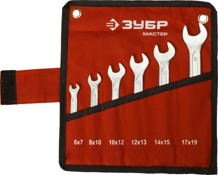 Набор ЗУБР "МАСТЕР": Ключ гаечный рожковый, Cr-V сталь, хромированный, 6-19мм, 6шт 27010-H6 купить в Надыме