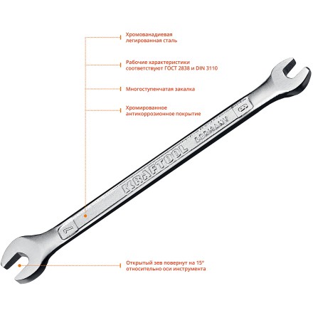 Ключи гаечные рожковые KRAFTOOL, Cr-V, DIN 3110 27033-06-07 купить в Надыме