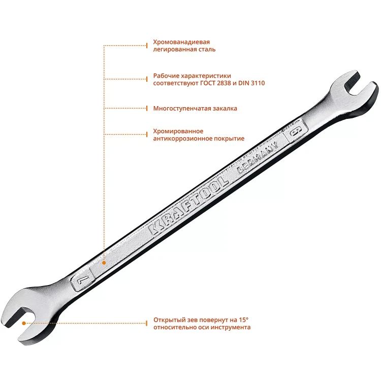 Ключи гаечные рожковые KRAFTOOL, Cr-V, DIN 3110 27033-06-07 купить в Надыме