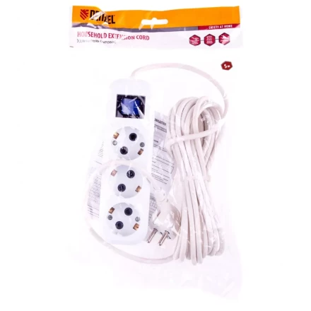 Удлинитель бытовой с заземлением и выключателем 5 м 3 розетки 10 A серия УХз10 Denzel 95973 купить в Надыме