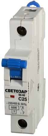 Выключатель автоматический СВЕТОЗАР 1-полюсный, 25 A, &quot;C&quot;, откл. сп. 6 кА, 230 / 400 В SV-49061-25-C купить в Надыме
