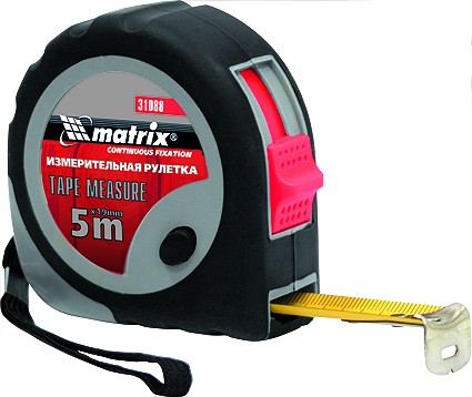 Рулетка Continuous  fixation 3 м х 16 мм обрезиненный корпус плавная фиксация  MATRIX 31086 купить в Надыме