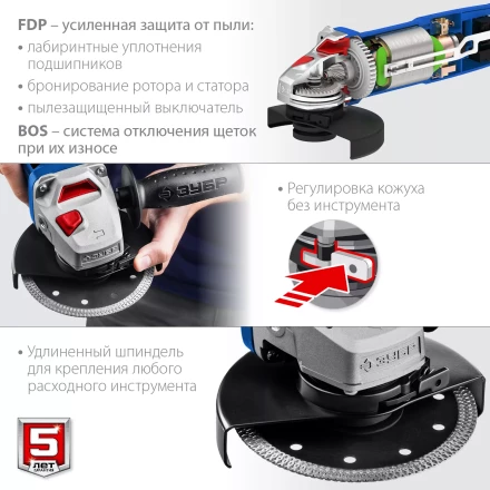 ЗУБР 1500 Вт, d125 мм, УШМ, регулировка оборотов, Профессионал (УШМ-П125-1500 ЭПСТ) купить в Надыме