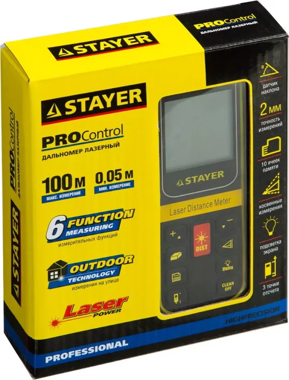 Дальномер PRO-Control лазерный, дальность 100м, точность 2мм, STAYER Professional 34959 34959 купить в Надыме
