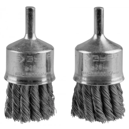 ЗУБР "ЭКСПЕРТ". Набор щеток кистевых для дрели, жгутированная стальная проволока 0,35мм, 28мм, 2шт 35227-28-H2_z01 купить в Надыме