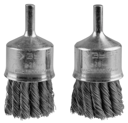 ЗУБР "ЭКСПЕРТ". Набор щеток кистевых для дрели, жгутированная стальная проволока 0,35мм, 28мм, 2шт 35227-28-H2_z01 купить в Надыме