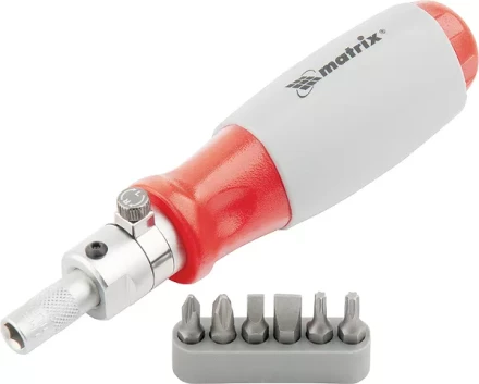 Отвертка реверсивная, силовой элемент под ключ, набор бит, CrV, 6 шт MATRIX 11549 купить в Надыме