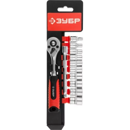 Набор ЗУБР "МАСТЕР": Торцовые головки (1/4") на пластиковом рельсе, трещотка, удлинитель, Cr-V, 4-13мм, 12 предметов 27645-H12 купить в Надыме