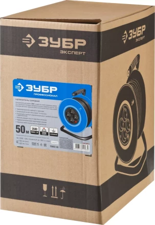 Удлинитель ЗУБР "ПРОФЕССИОНАЛ" на катушке, ПВС 3х1,5кв мм, 4 гнезда, макс мощн 3500Вт, 50м 55082-50 купить в Надыме