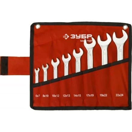 Набор ЗУБР "МАСТЕР": Ключ гаечный рожковый, Cr-V сталь, хромированный, 6-24мм, 8шт 27010-H8 купить в Надыме
