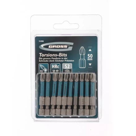 Набор бит торсионных PZ3x50 мм для ударных шуруповертов 10 шт. Gross 11496 купить в Надыме