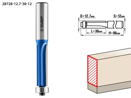 ЗУБР 12.7 x 38 мм, хвостовик 12 мм, фреза кромочная с нижним подшипником (3 лезвия), Профессионал (28728-12.7-38-12) купить в Надыме
