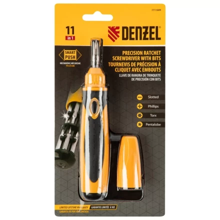 Отвертка реверсивная Denzel 7711609, механизм SmartPush mini 11 шт, CrMo купить в Надыме