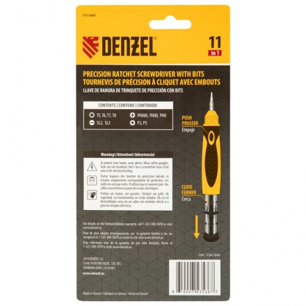 Отвертка реверсивная Denzel 7711609, механизм SmartPush mini 11 шт, CrMo купить в Надыме