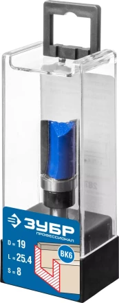 ЗУБР 19 x 26 мм, хвостовик 8 мм, фреза пазовая прямая с верхним подшипником, Профессионал (28756-19-26) купить в Надыме