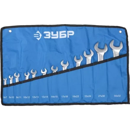 Набор ЗУБР "ПРОФИ": Ключ гаечный рожковый, Cr-V сталь, хромированный, 6х32мм, 12шт 27027-H12 купить в Надыме