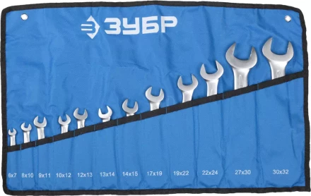 Набор ЗУБР "ПРОФИ": Ключ гаечный рожковый, Cr-V сталь, хромированный, 6х32мм, 12шт 27027-H12 купить в Надыме