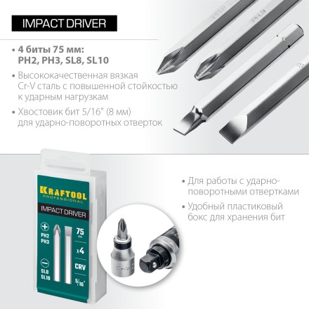 Биты для ударно-поворотных отверток KRAFTOOL 25552 купить в Надыме