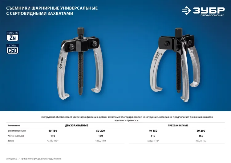 Съемники шарнирные 2-захватные с серповидными захватами серия ПРОФЕССИОНАЛ купить в Надыме