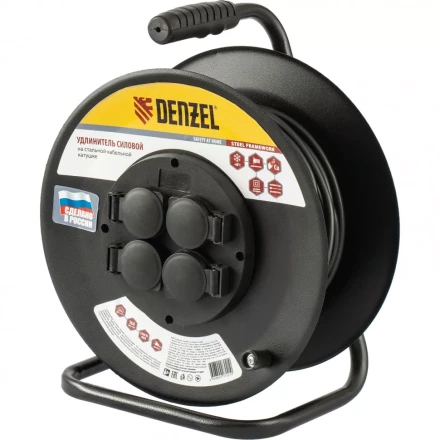 Удлинитель силовой на стальной катушке ПВС 3 х 2,5 мм 30 м 4 розетки 16 А тип УХз-16 Denzel 95984 купить в Надыме