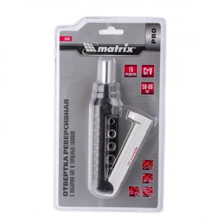 Отвертка реверсивная с набором бит и торцевых головок 15 шт CrV Matrix Pro 13343 купить в Надыме