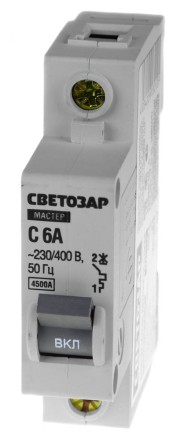 Выключатель СВЕТОЗАР автоматический, 1-полюсный, &quot;С&quot; (тип расцепления), 6 A, 230 / 400 В 49060-06-C купить в Надыме