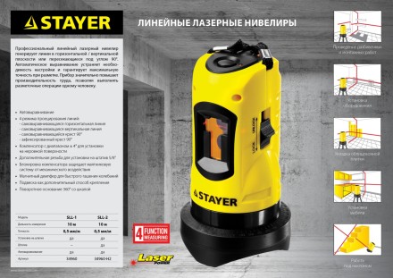 Нивелир лазерный линейный SLL-1, STAYER 34960, дальность 10м, точн. +/-0,5 мм/м 34960 купить в Надыме