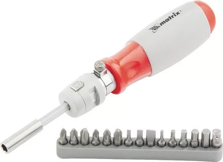 Отвертка реверсивная, телескопическая, силовой элемент под ключ, набор бит, CrV, 15 шт MATRIX 11552 купить в Надыме