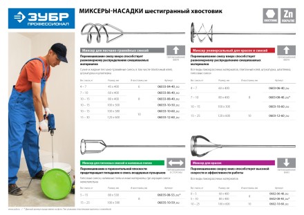 ЗУБР &quot;ПРОФЕССИОНАЛ&quot;. Миксер для песчано-гравийных смесей, шестигранный хвостовик, оцинкованный, на подвеске, 40х400 мм 06033-04-40_z02 купить в Надыме