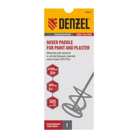Миксер для красок и штукатурных смесей Denzel, 60 х 400 мм, оцинкованный, шестигранный хвостовик 8 мм, 848437 купить в Надыме