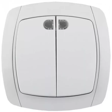 Выключатель СВЕТОЗАР "CITY LIGHT" двухклавишный в сборе, с подсветкой, белый, 10А/~250В SV-54235-W купить в Надыме