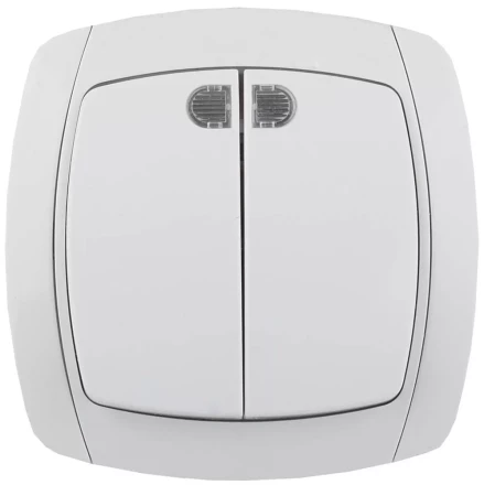 Выключатель СВЕТОЗАР "CITY LIGHT" двухклавишный в сборе, с подсветкой, белый, 10А/~250В SV-54235-W купить в Надыме