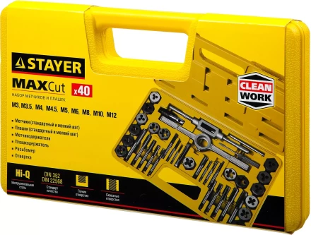 Набор метчиков и плашек STAYER "MASTER", плашки 17шт, метчики 17шт, метчикодерж. 2шт, плашкодерж. 1шт, резьбомер 1шт, отвертка 1шт, 40 предметов 2805-H40_z01 купить в Надыме