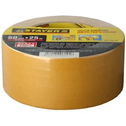 Двухсторонняя клейкая лента на полипропиленовой основе, STAYER 1221-50-25, 50мм х 25м 1221-50-25