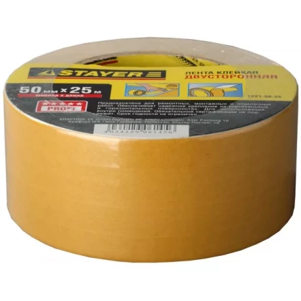 Двухсторонняя клейкая лента на полипропиленовой основе, STAYER 1221-50-25, 50мм х 25м 1221-50-25 купить в Надыме