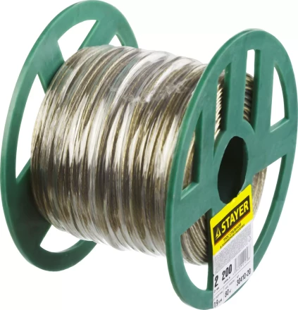 Трос стальной в полимерной оболочке, d=2,0 мм, L=200 м, STAYER Master 30410-20 30410-20 купить в Надыме