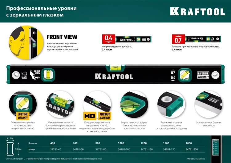 Профессиональный уровень с зеркальным глазком KRAFTOOL 34781-120 купить в Надыме