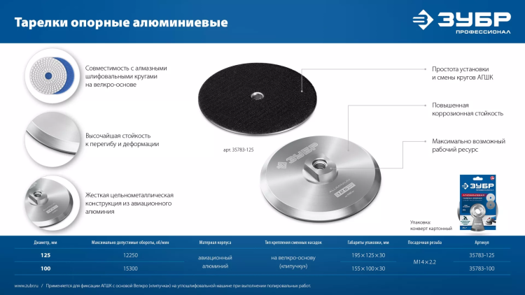 ЗУБР d 125 мм, М14, держатель алюминиевый для АГШК, ПРОФЕССИОНАЛ (35783-125) купить в Надыме