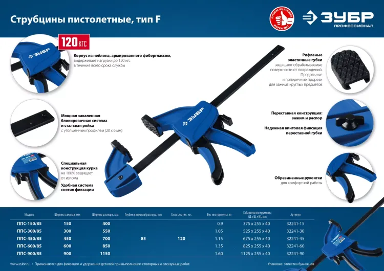 ЗУБР ППС-30/85, 300 х 85 мм, пистолетная струбцина, Профессионал (32241-30) купить в Надыме